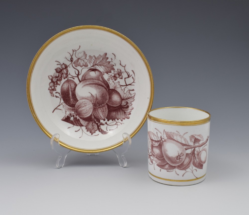 Spode Bat Print Fruit Pattern Coffee Can & Saucer c.1810