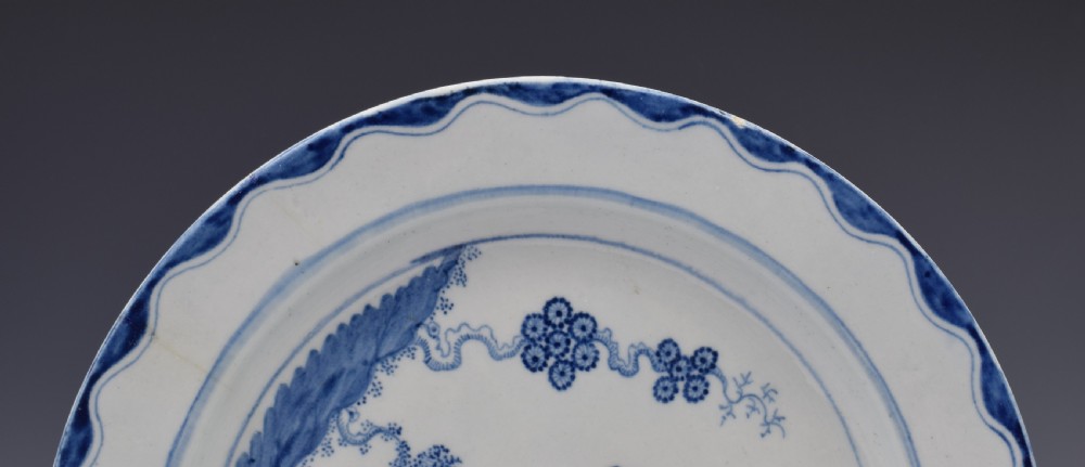 Large 18th Century Bow Porcelain Plate The Golfer & Caddy Pattern View III