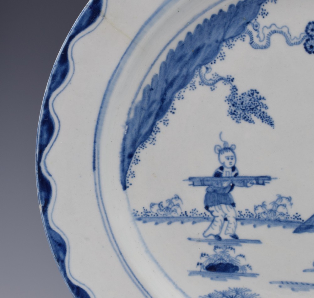 Large 18th Century Bow Porcelain Plate The Golfer & Caddy Pattern View IV