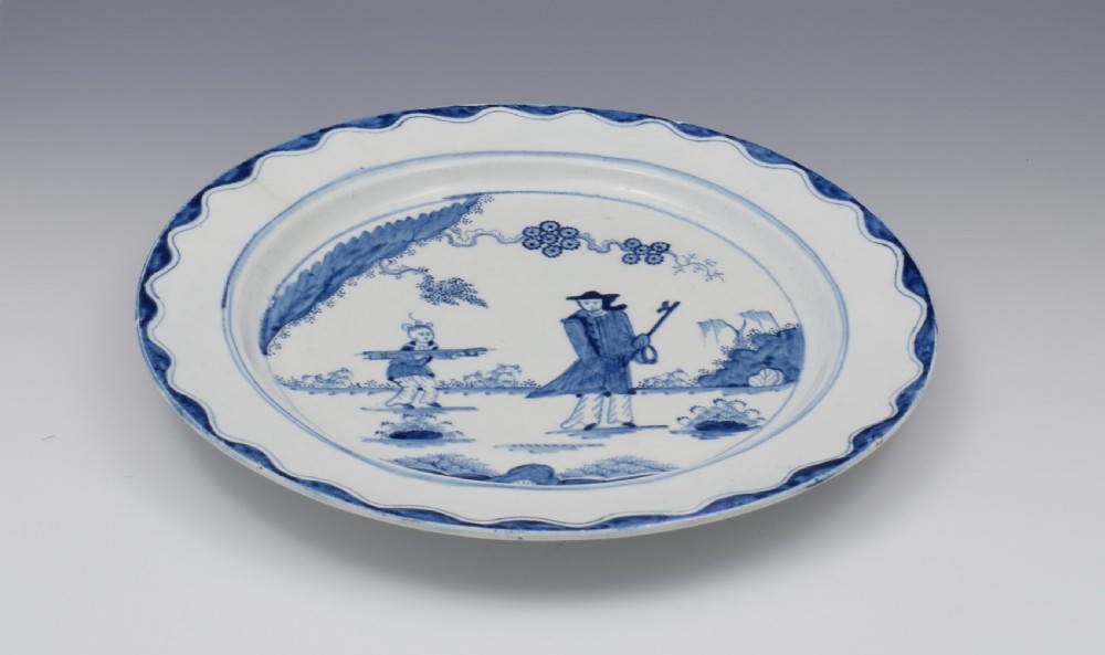 Large 18th Century Bow Porcelain Plate The Golfer & Caddy Pattern View VII