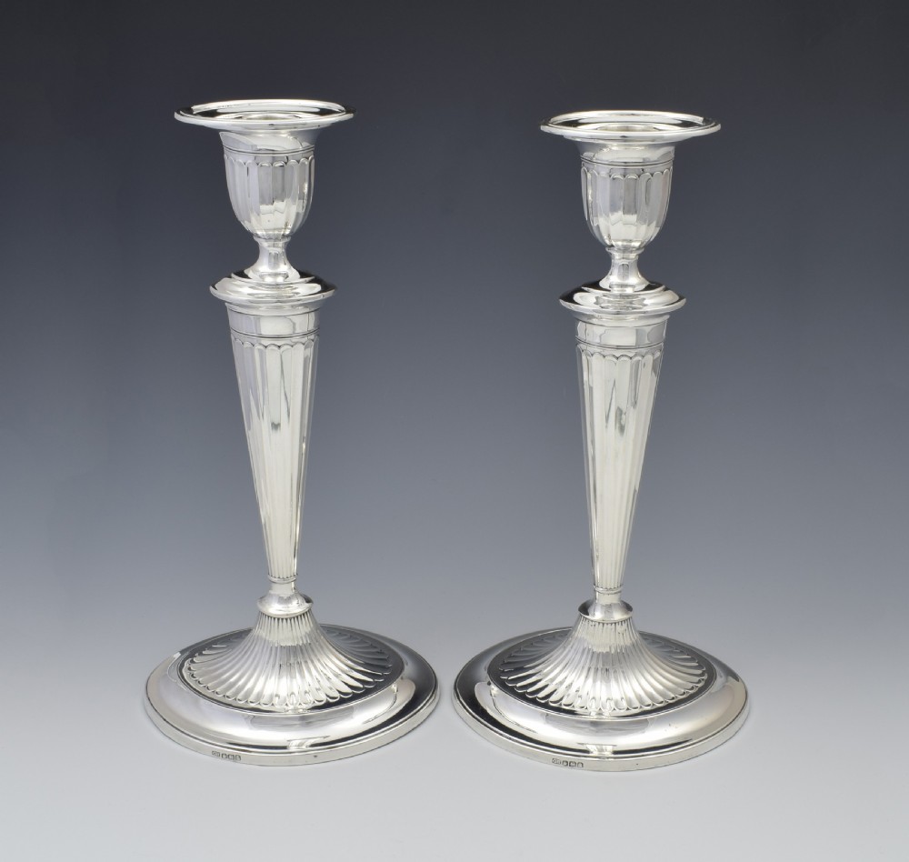 Large Pair Sterling Silver Adam Style Candlesticks Sheffield 1923