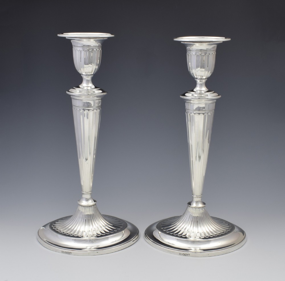 Large Pair Sterling Silver Adam Style Candlesticks Sheffield 1923 View II
