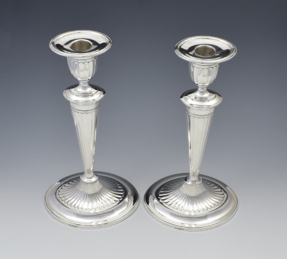 Large Pair Sterling Silver Adam Style Candlesticks Sheffield 1923 View III