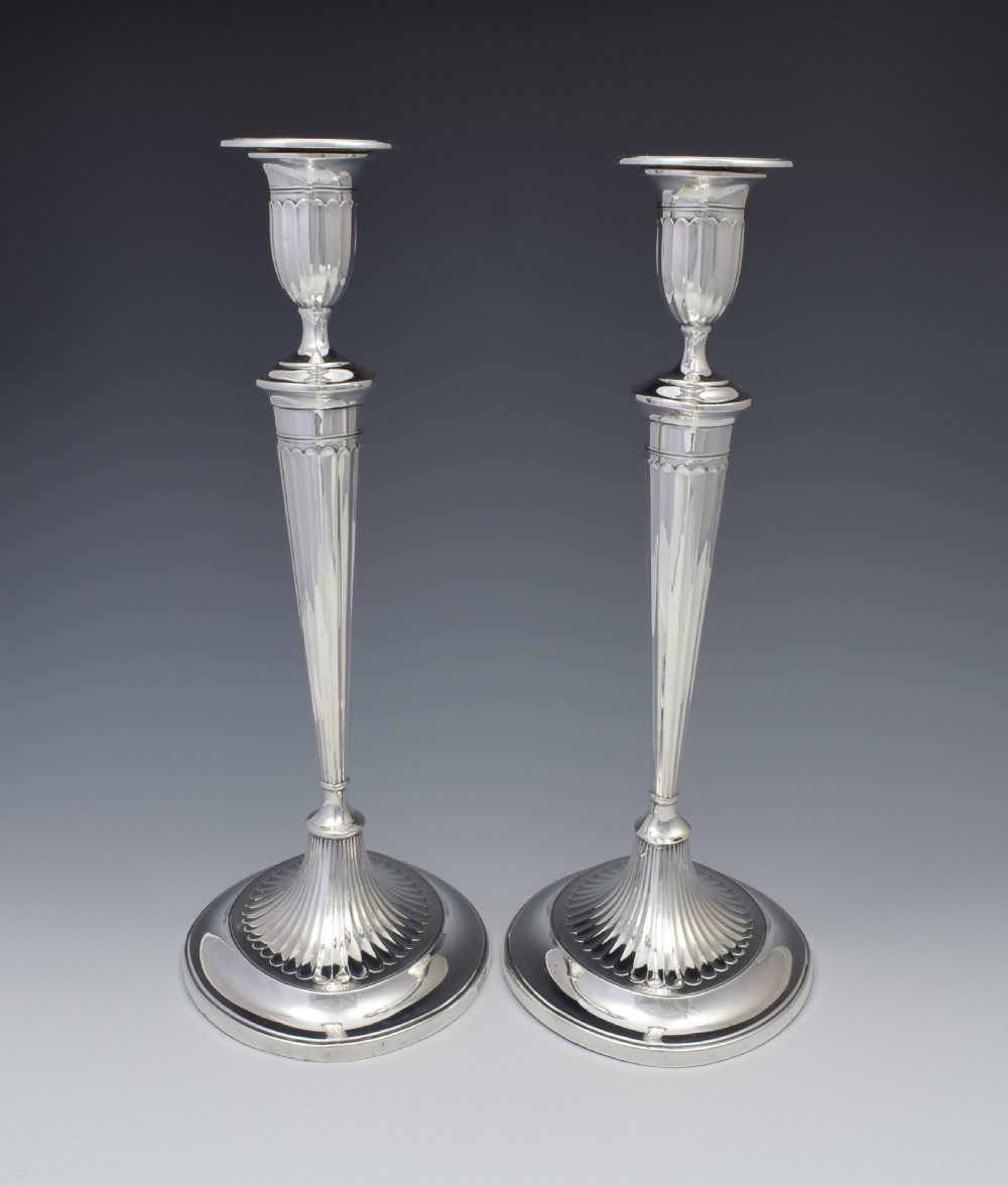 Large Pair Sterling Silver Adam Style Candlesticks Sheffield 1923 View IV