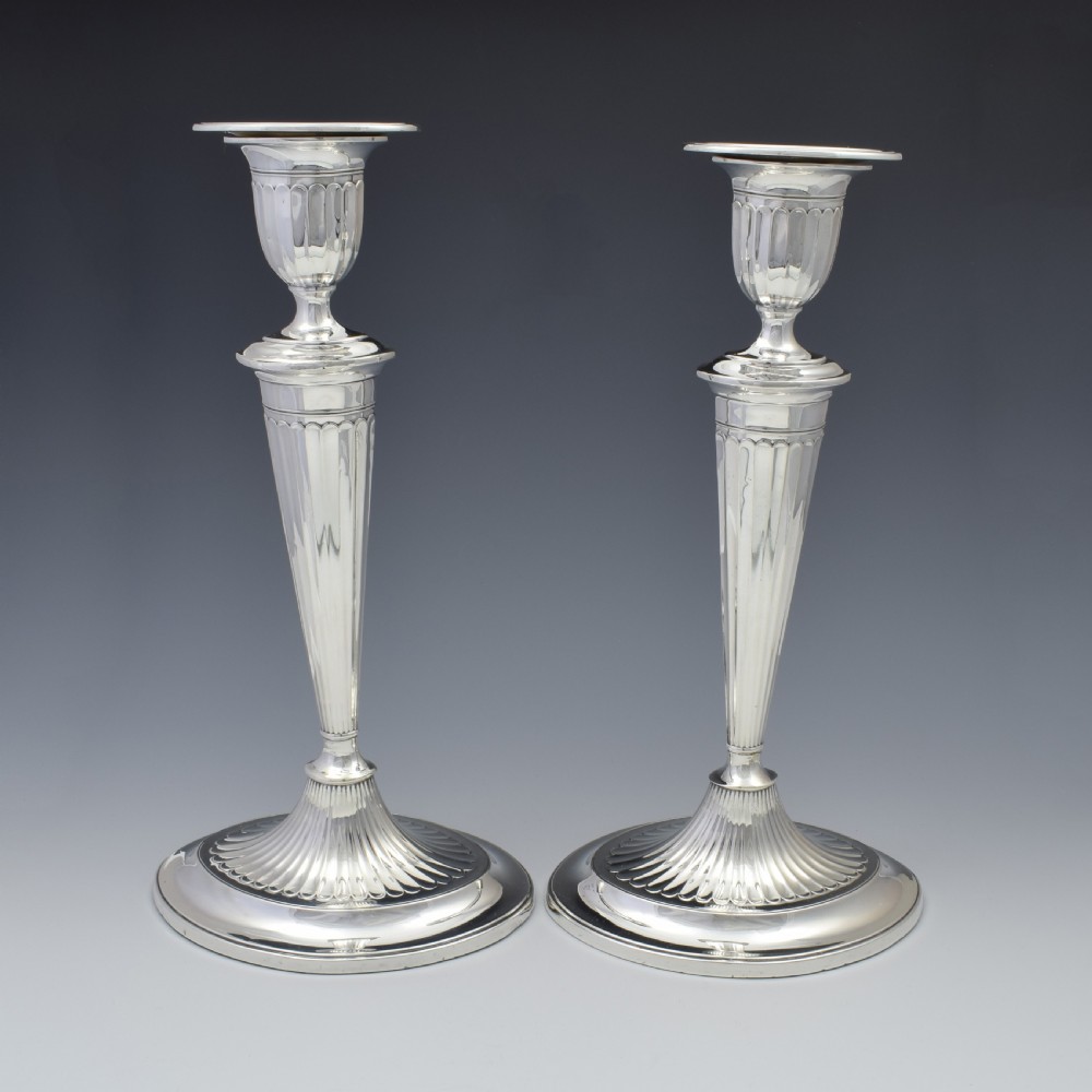 Large Pair Sterling Silver Adam Style Candlesticks Sheffield 1923 View V