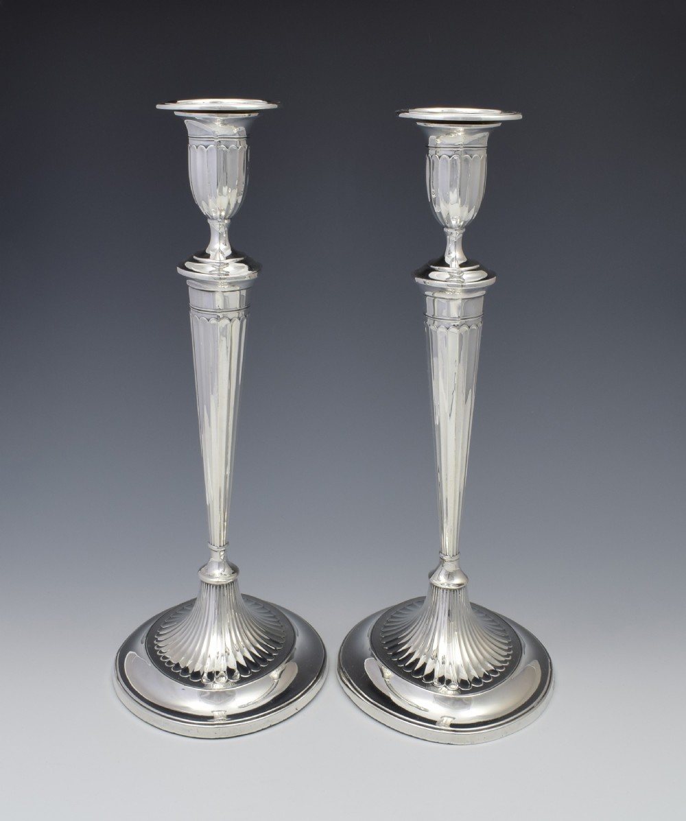 Large Pair Sterling Silver Adam Style Candlesticks Sheffield 1923 View VI