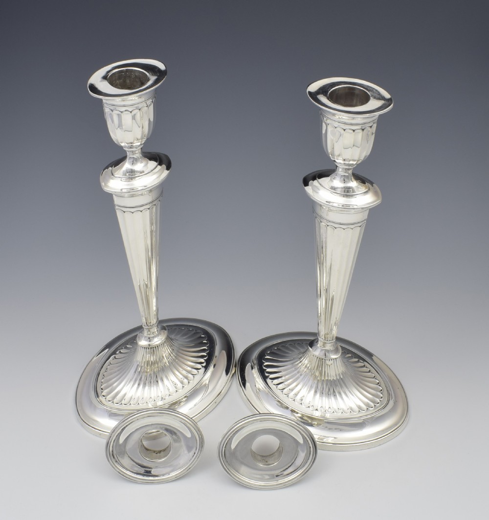 Large Pair Sterling Silver Adam Style Candlesticks Sheffield 1923 View VII