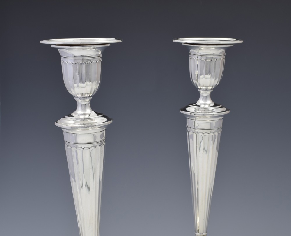 Large Pair Sterling Silver Adam Style Candlesticks Sheffield 1923 View IX