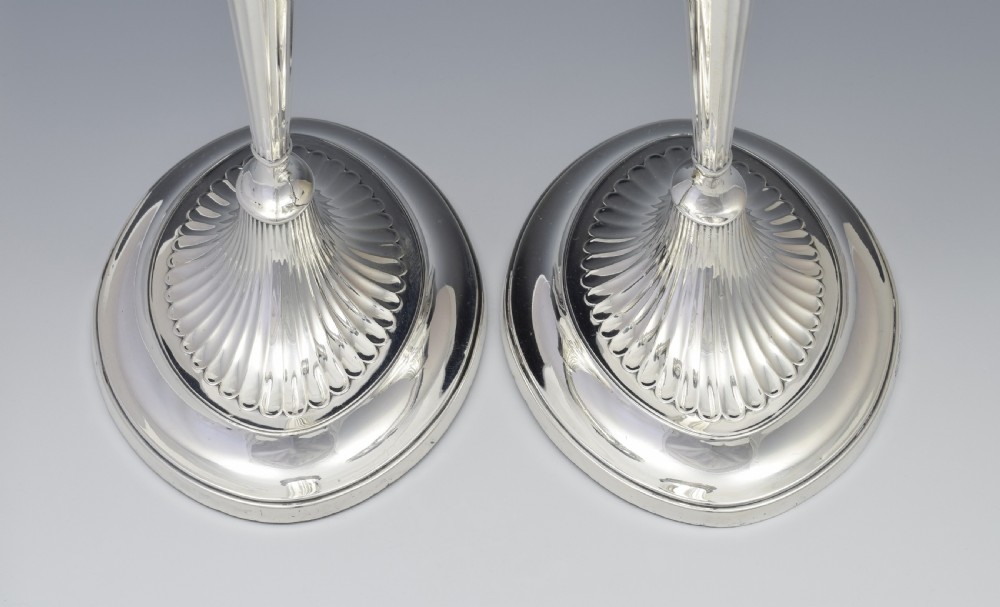 Large Pair Sterling Silver Adam Style Candlesticks Sheffield 1923 View X
