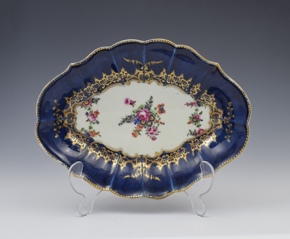 First Period Worcester Wet Blue Lozenge Dish Floral c.1775