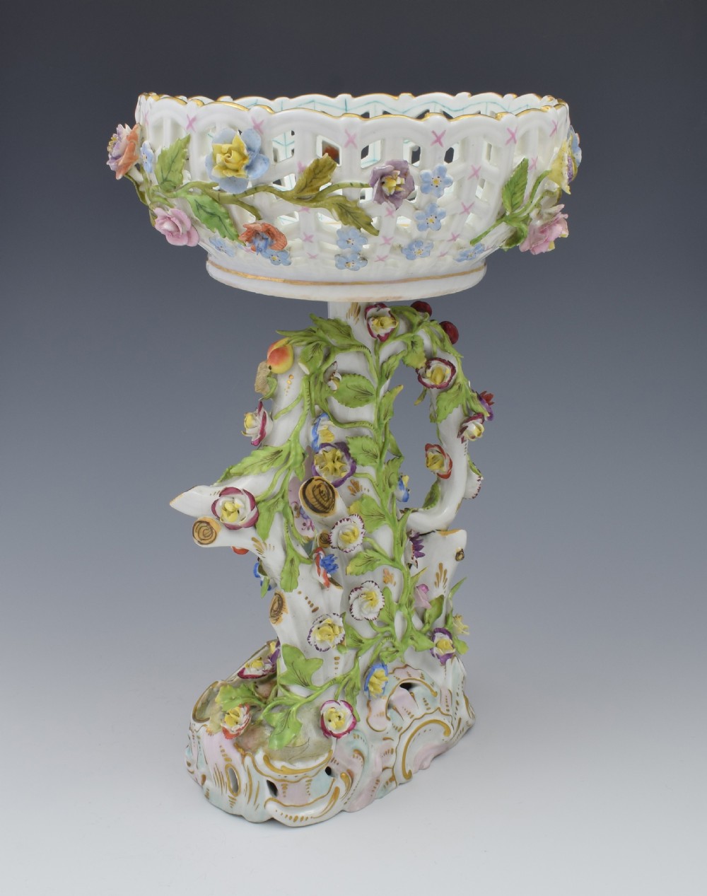 19thC Carl Thieme Dresden Figural Table Bonbon Basket Centrepiece View V