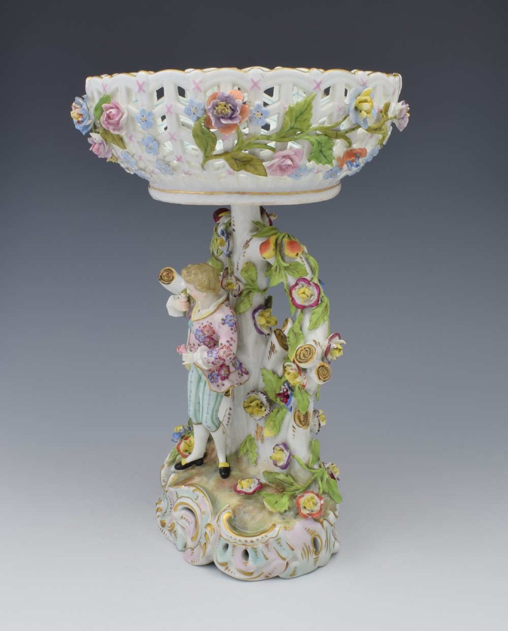19thC Carl Thieme Dresden Figural Table Bonbon Basket Centrepiece View VI
