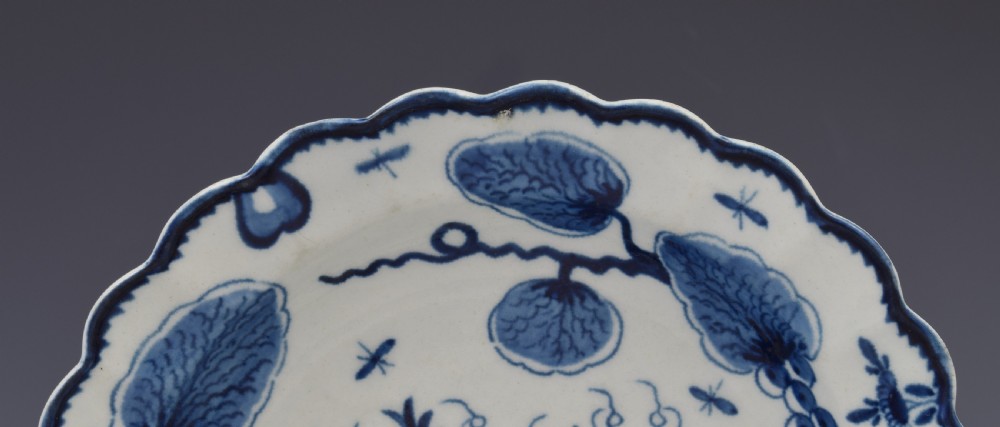 First Period Worcester Porcelain Rubber Tree Plant Dessert Plate c.1775 View III