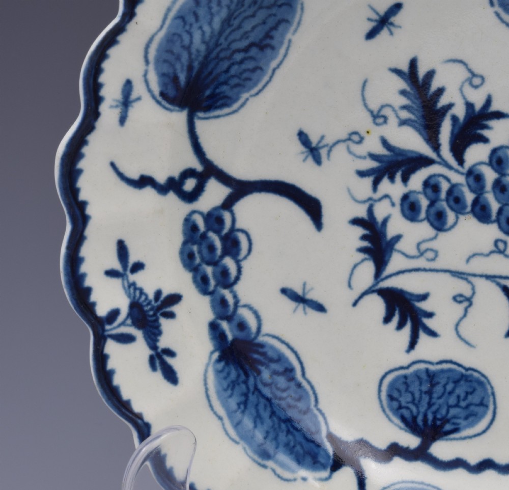 First Period Worcester Porcelain Rubber Tree Plant Dessert Plate c.1775 View IV