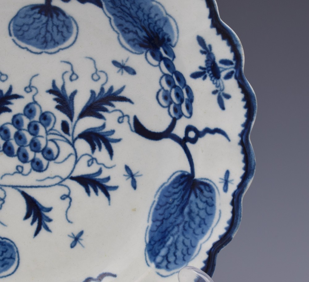 First Period Worcester Porcelain Rubber Tree Plant Dessert Plate c.1775 View V