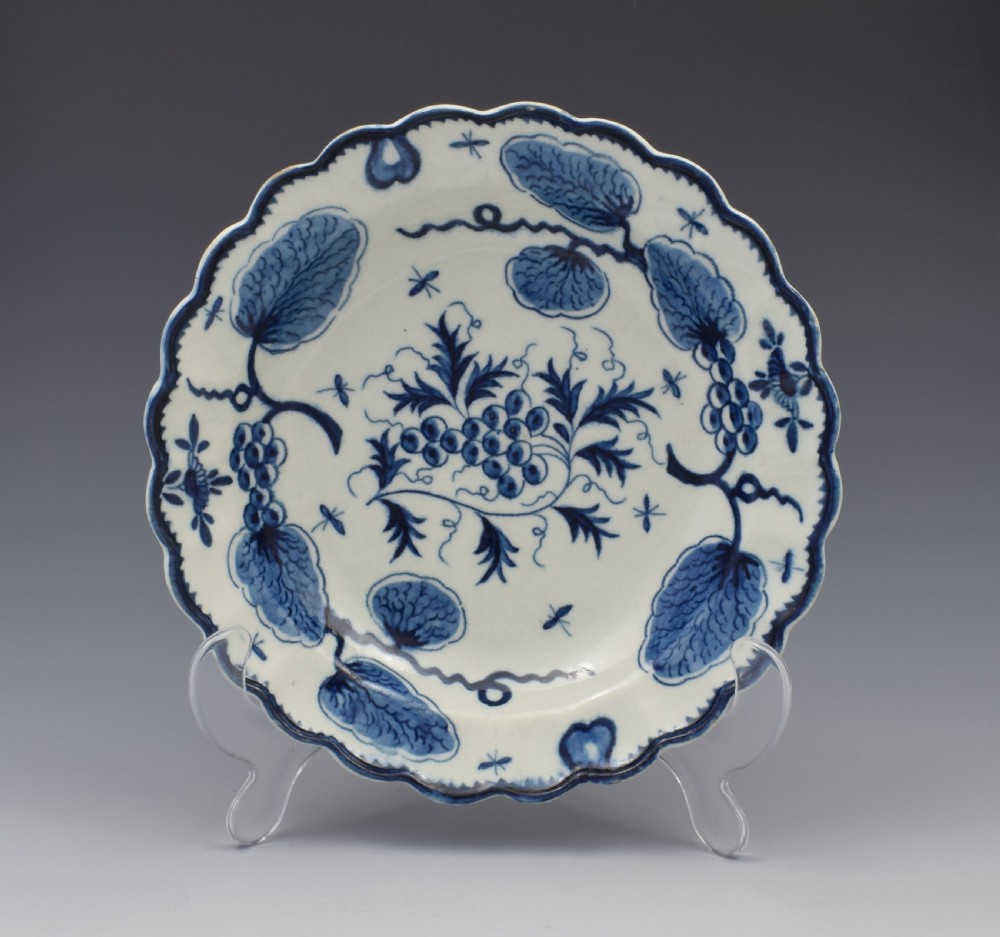 First Period Worcester Porcelain Rubber Tree Plant Dessert Plate c.1775