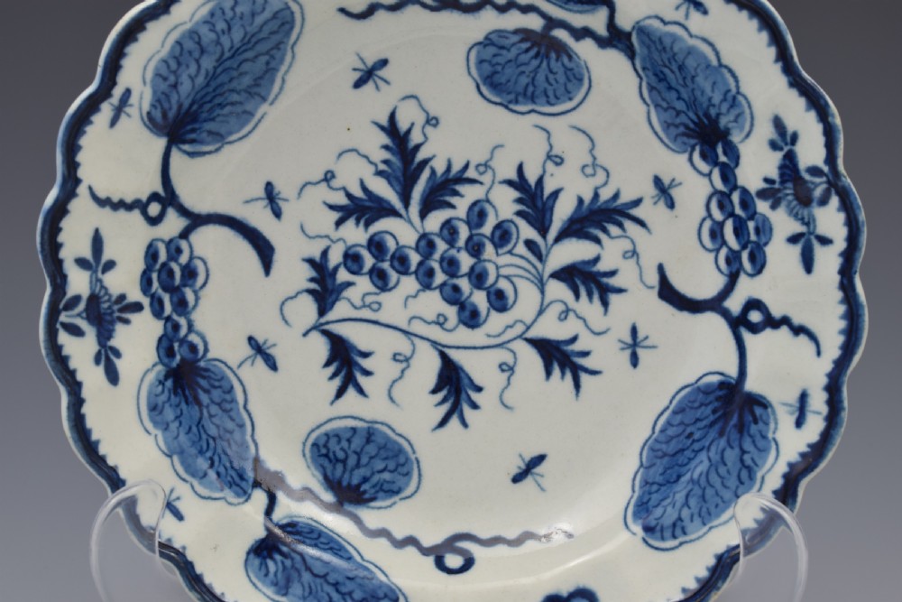 First Period Worcester Porcelain Rubber Tree Plant Dessert Plate c.1775 View II