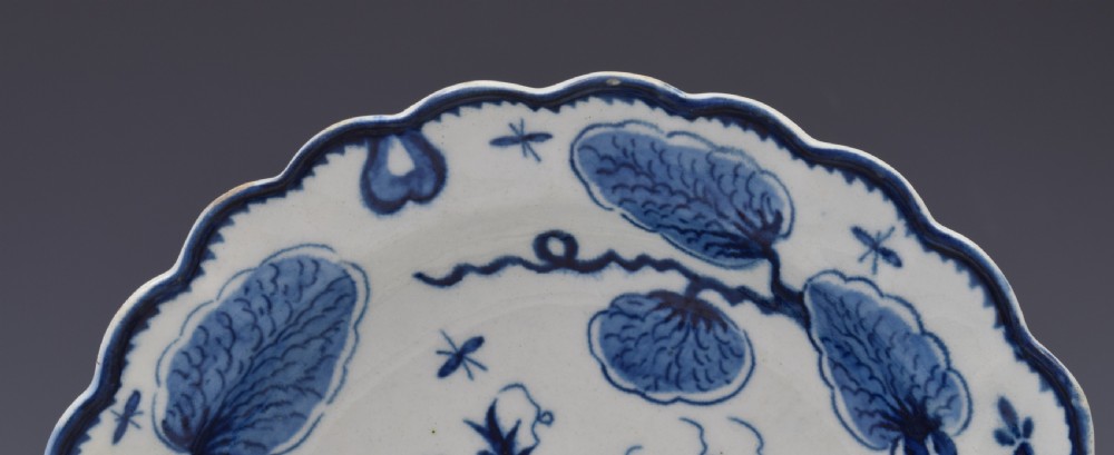 First Period Worcester Porcelain Rubber Tree Plant Dessert Plate c.1775 View III