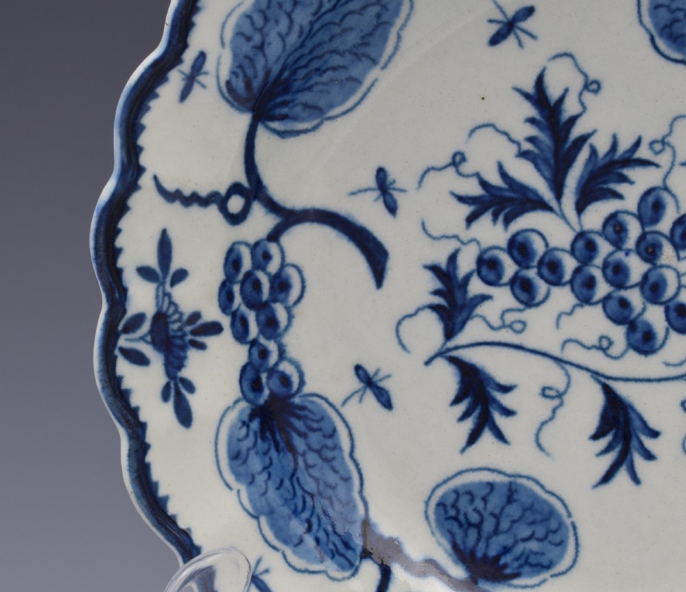 First Period Worcester Porcelain Rubber Tree Plant Dessert Plate c.1775 View IV