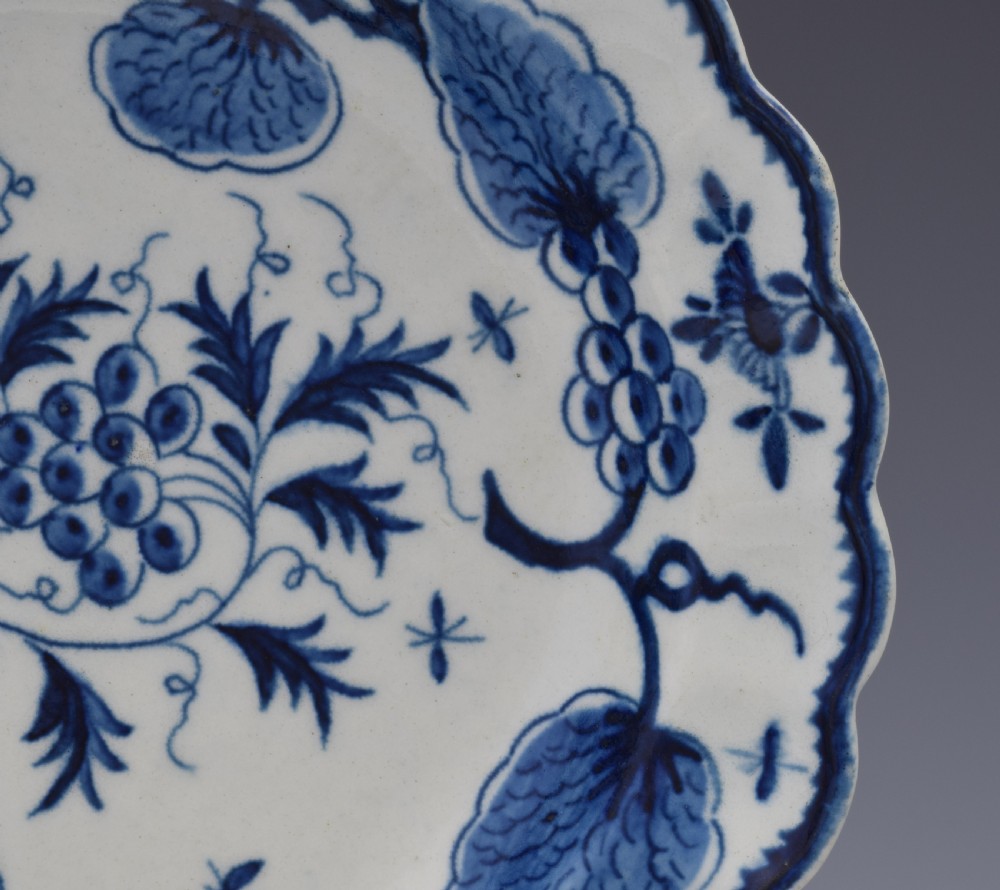 First Period Worcester Porcelain Rubber Tree Plant Dessert Plate c.1775 View V
