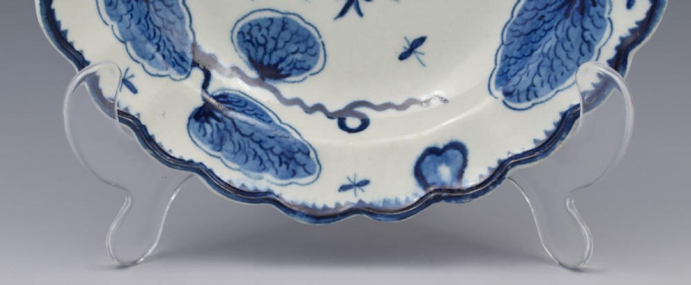 First Period Worcester Porcelain Rubber Tree Plant Dessert Plate c.1775 View VI