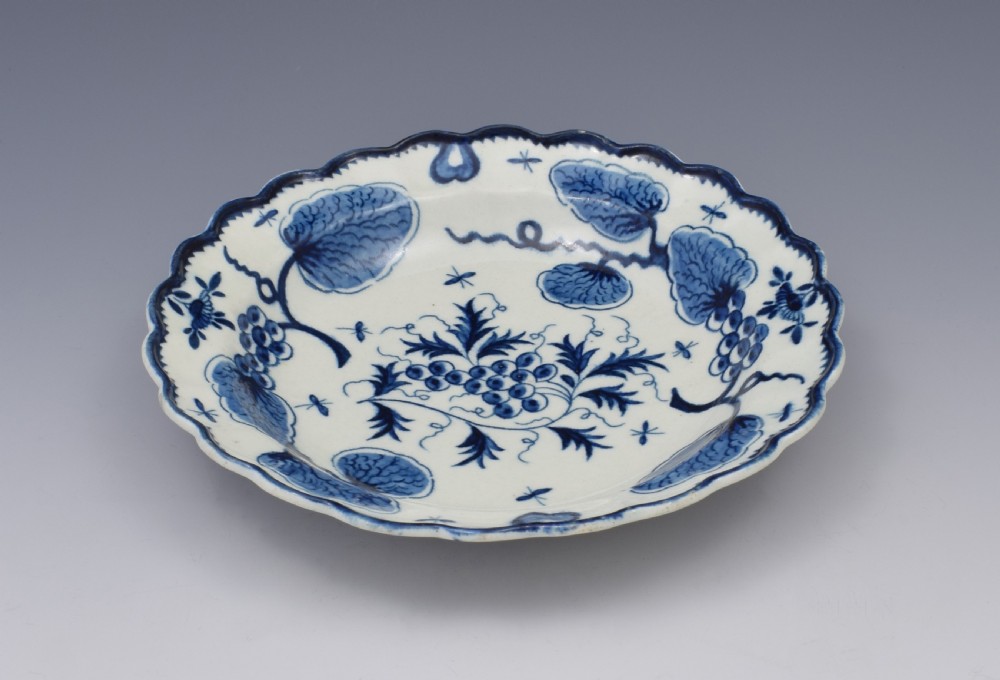 First Period Worcester Porcelain Rubber Tree Plant Dessert Plate c.1775 View VII