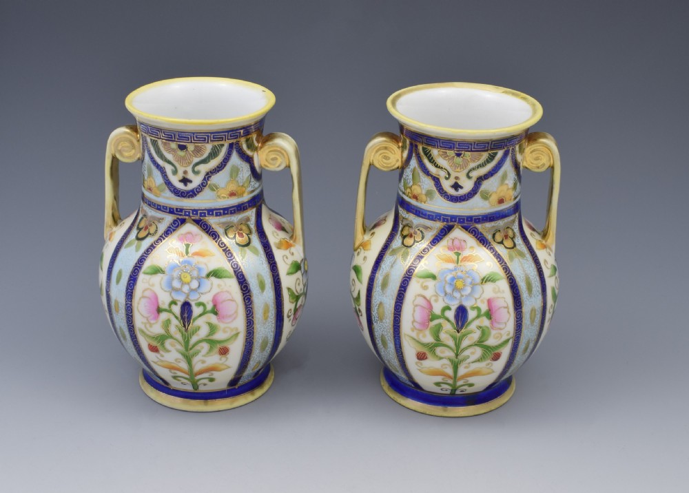Pretty Pair Japanese Noritake Porcelain Vases c.1920s View II