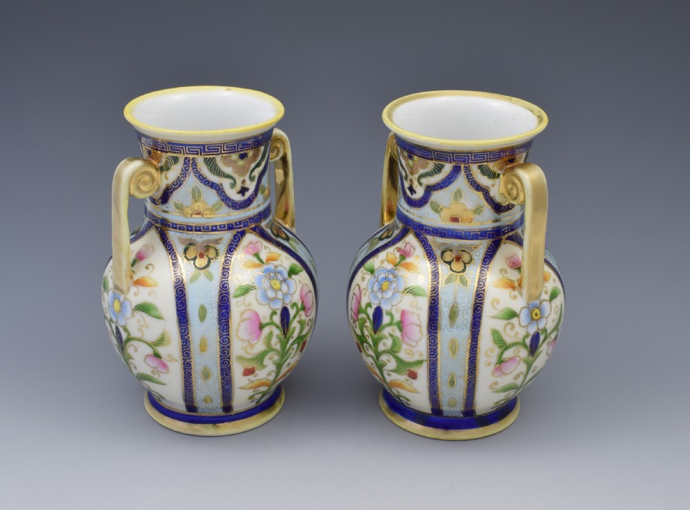Pretty Pair Japanese Noritake Porcelain Vases c.1920s View III