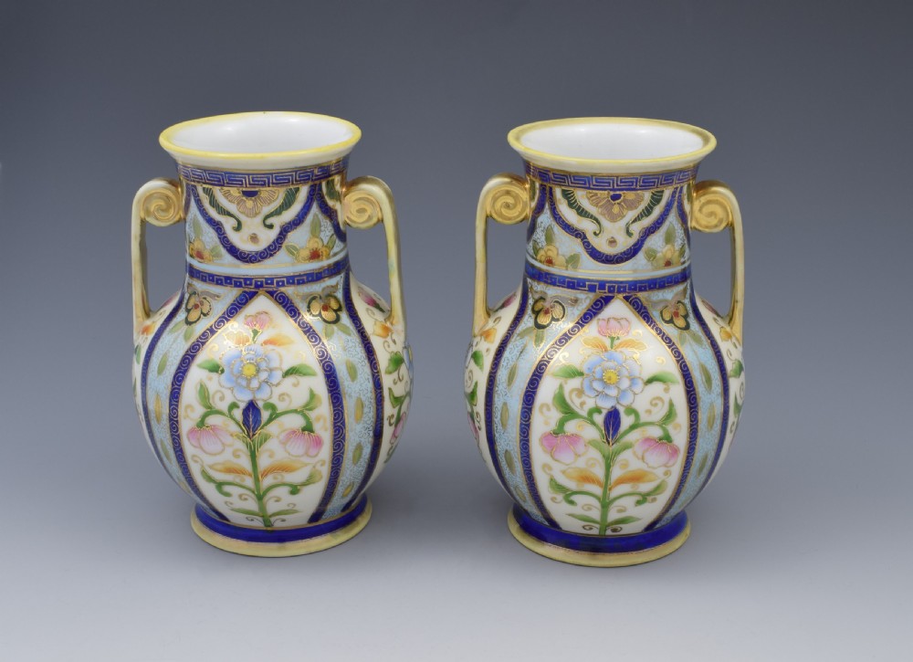 Pretty Pair Japanese Noritake Porcelain Vases c.1920s View VI