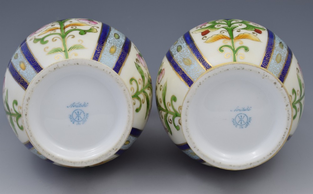 Pretty Pair Japanese Noritake Porcelain Vases c.1920s View VII