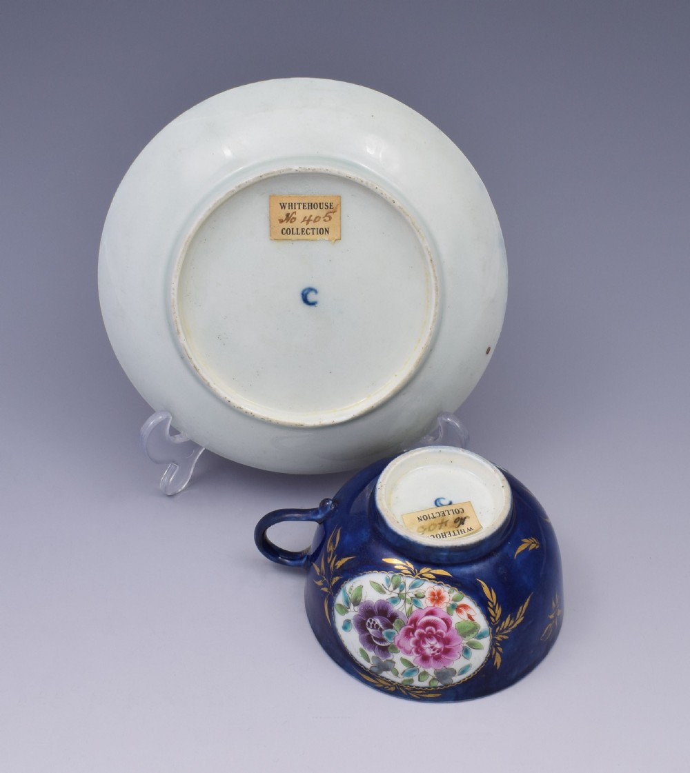 First Period Worcester Porcelain Compagnie Des Indes Cup & Saucer c.1770 View X