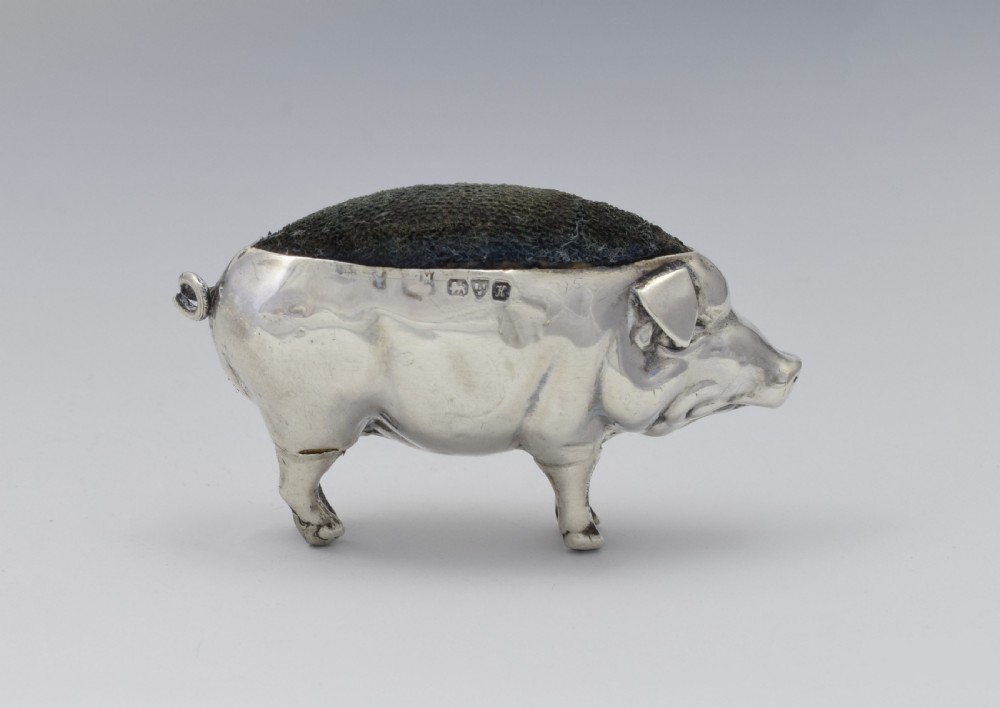 Edwardian Novelty Silver Pig Pin Cushion Chester 1910