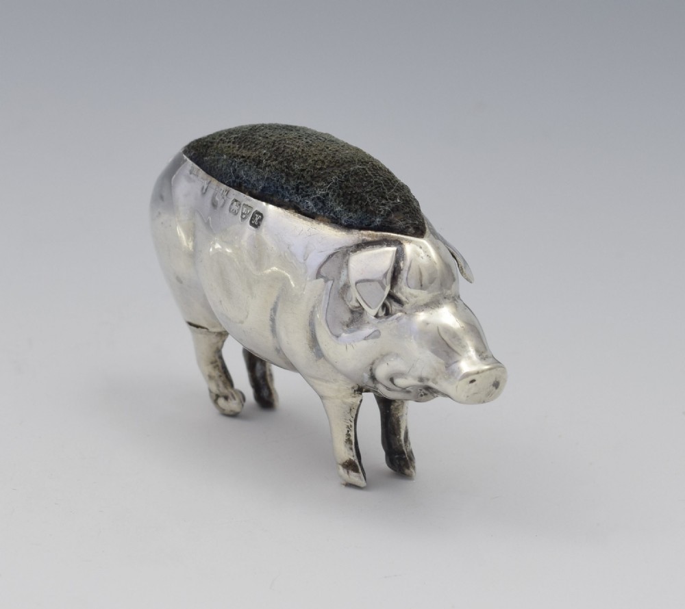 Edwardian Novelty Silver Pig Pin Cushion Chester 1910 View II