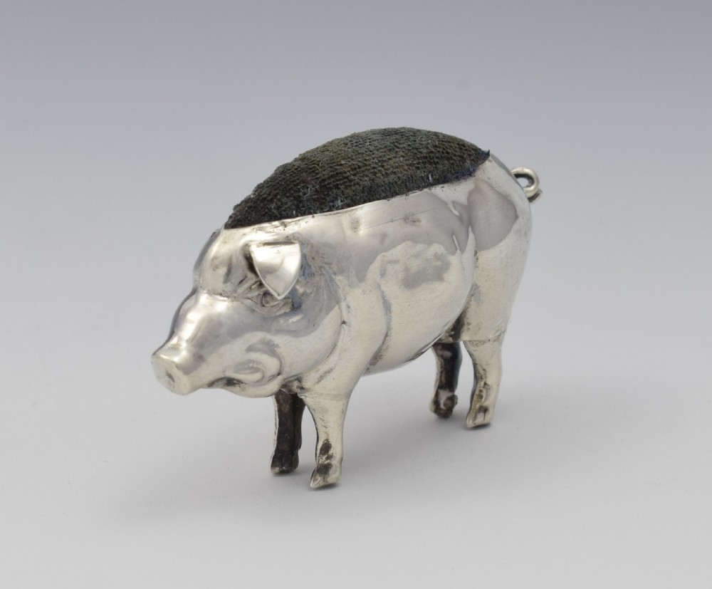 Edwardian Novelty Silver Pig Pin Cushion Chester 1910 View IV