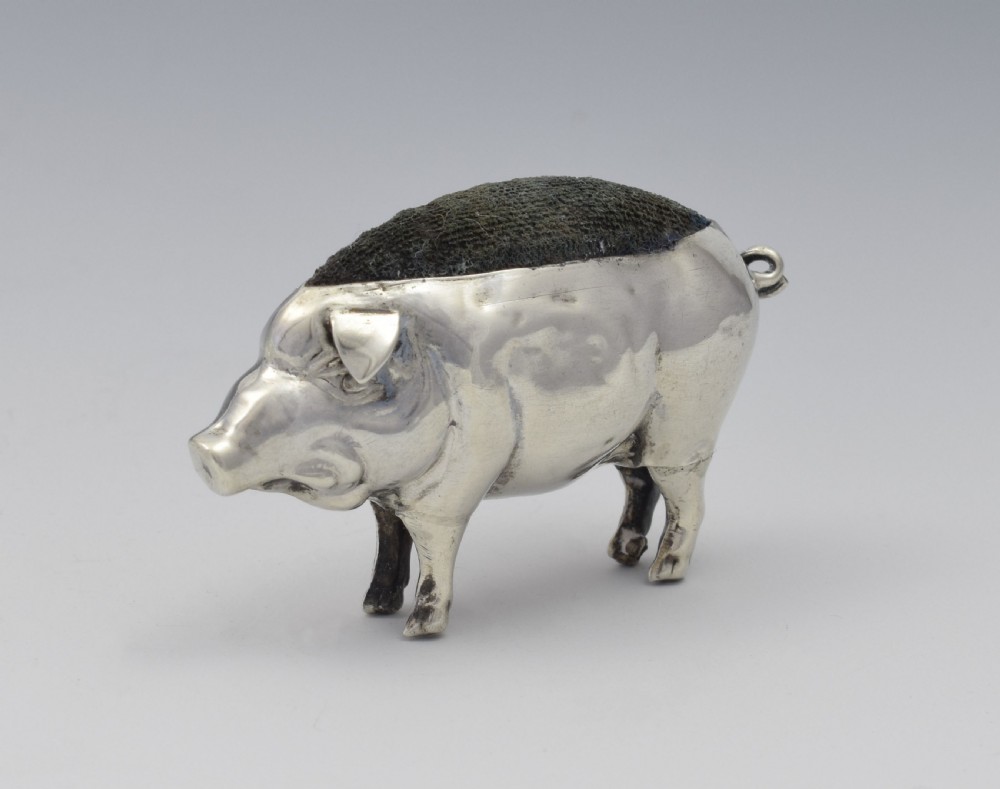 Edwardian Novelty Silver Pig Pin Cushion Chester 1910 View V