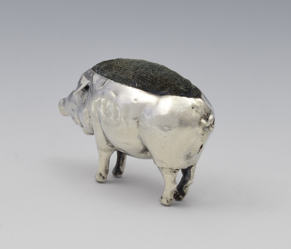 Edwardian Novelty Silver Pig Pin Cushion Chester 1910 View VI
