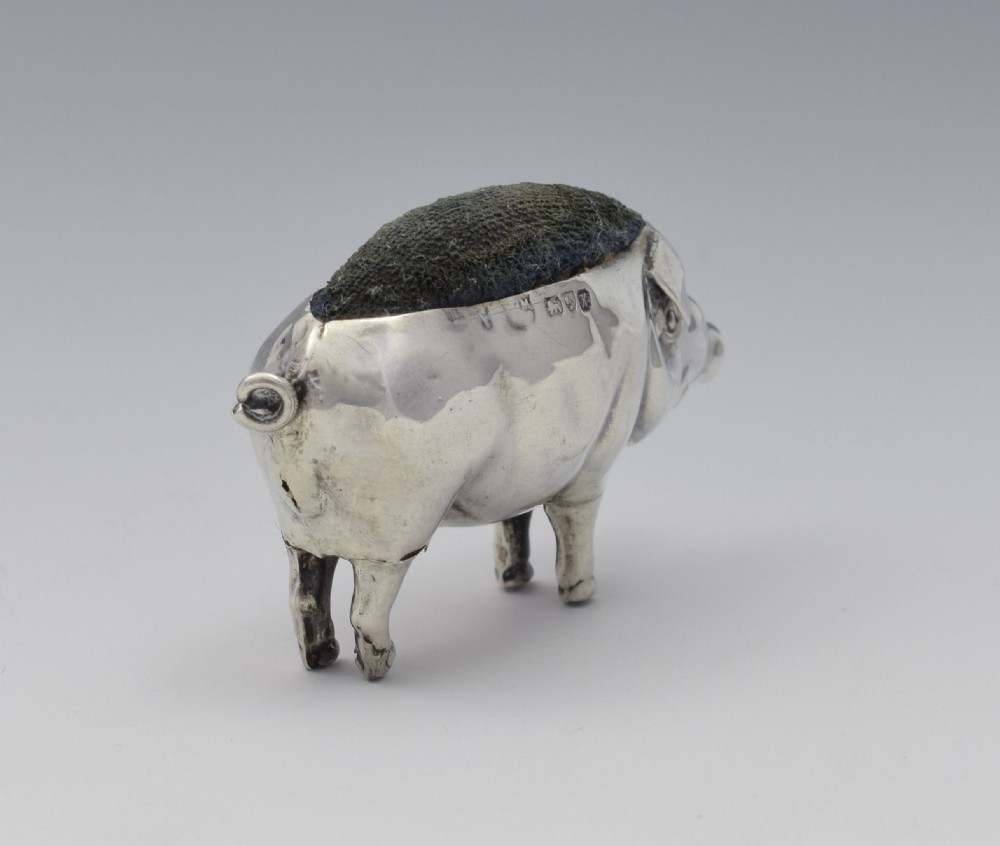 Edwardian Novelty Silver Pig Pin Cushion Chester 1910 View VIII