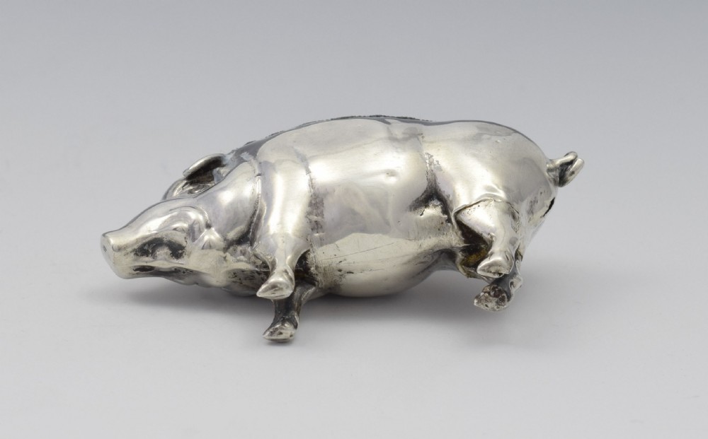 Edwardian Novelty Silver Pig Pin Cushion Chester 1910 View XI