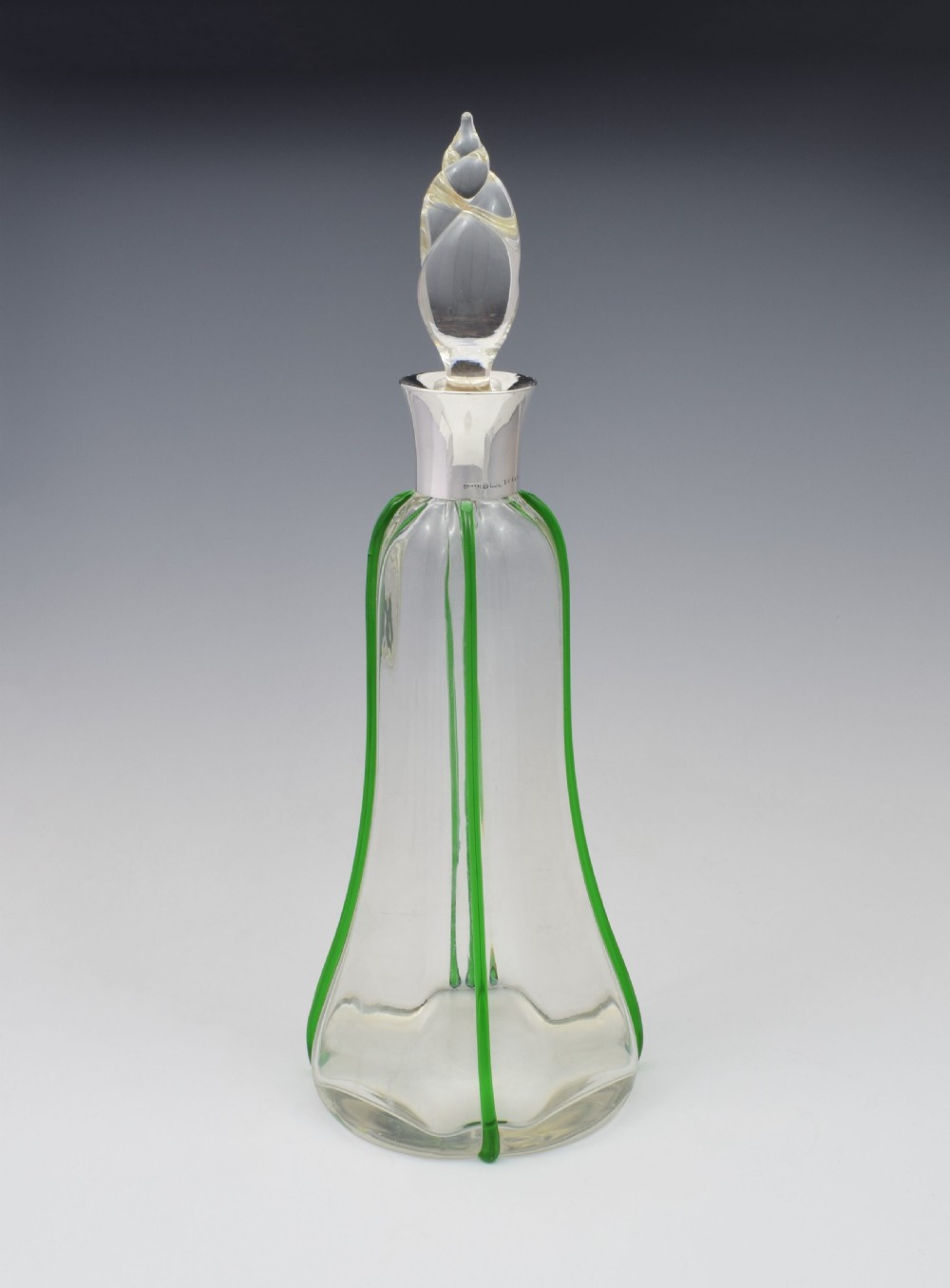Edwardian Art Nouveau Silver & Green Trailed Glass Decanter