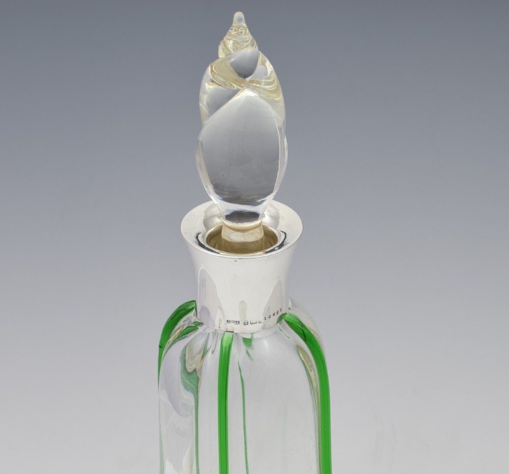 Edwardian Art Nouveau Silver & Green Trailed Glass Decanter View VI