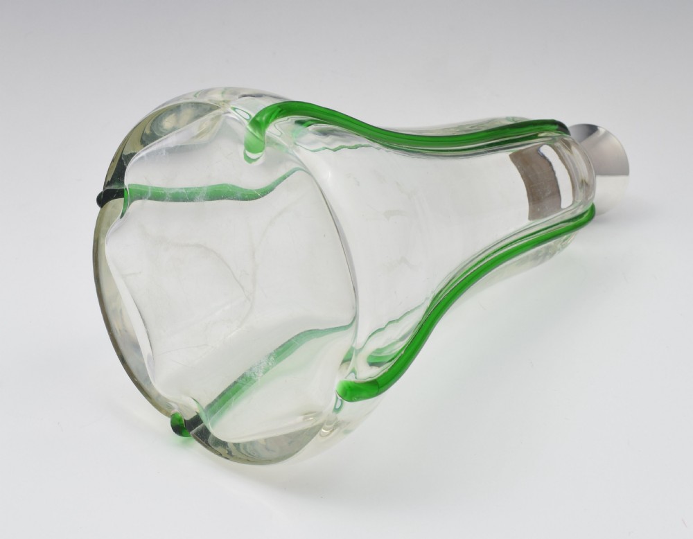 Edwardian Art Nouveau Silver & Green Trailed Glass Decanter View X