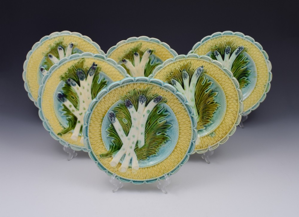 Set 6 Salins-Les-Bains French Majolica Asparagus Plates