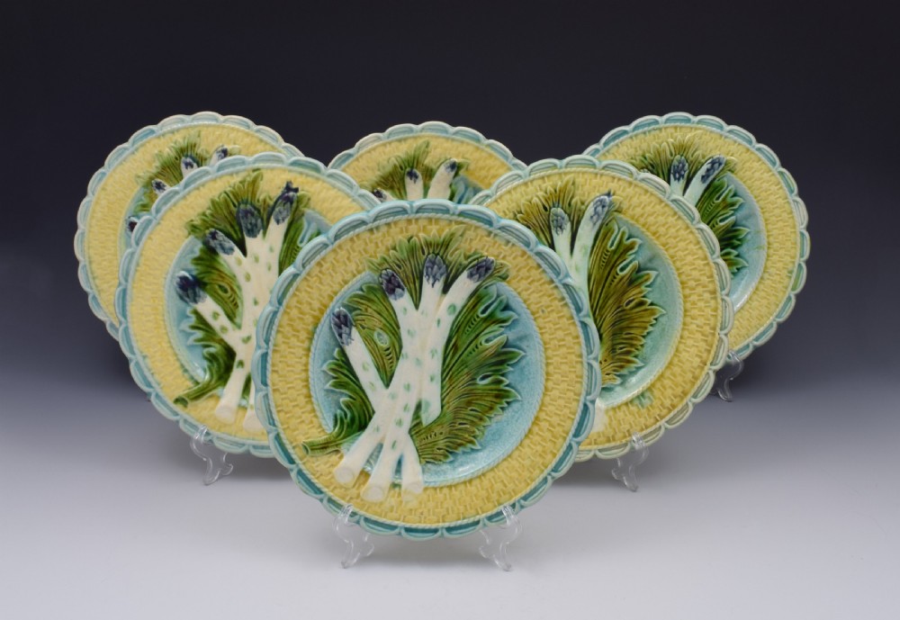 Set 6 Salins-Les-Bains French Majolica Asparagus Plates View II