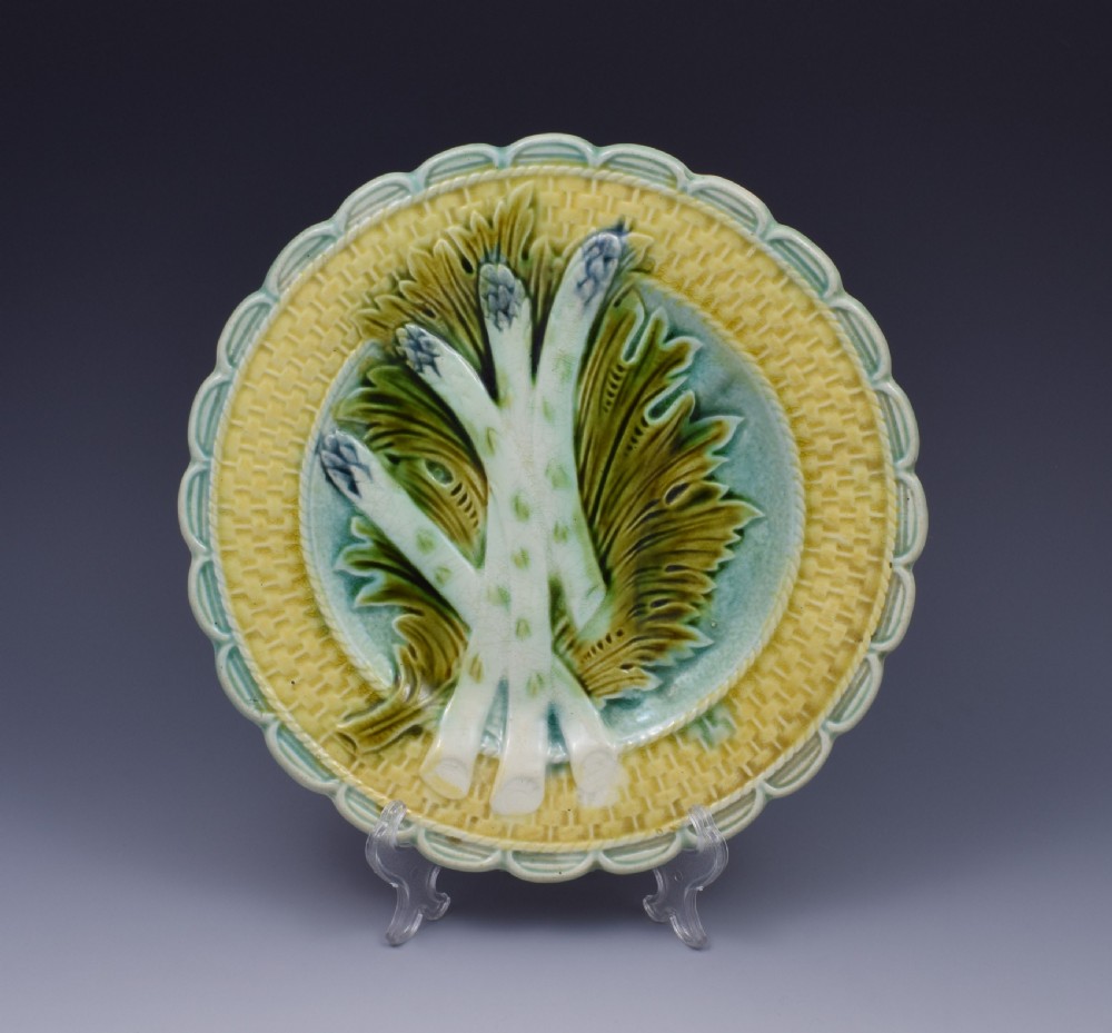 Set 6 Salins-Les-Bains French Majolica Asparagus Plates View IV