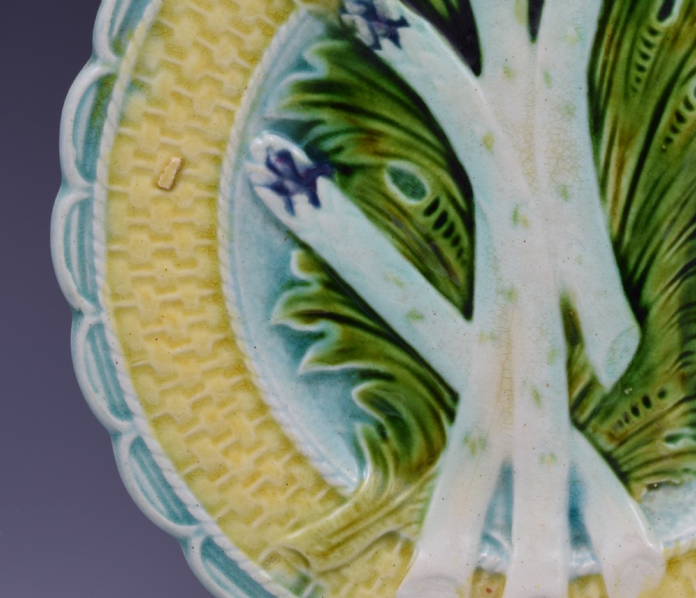 Set 6 Salins-Les-Bains French Majolica Asparagus Plates View VIII