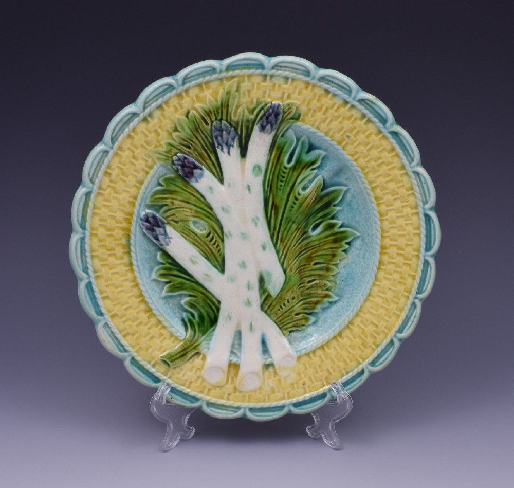 Set 6 Salins-Les-Bains French Majolica Asparagus Plates View X