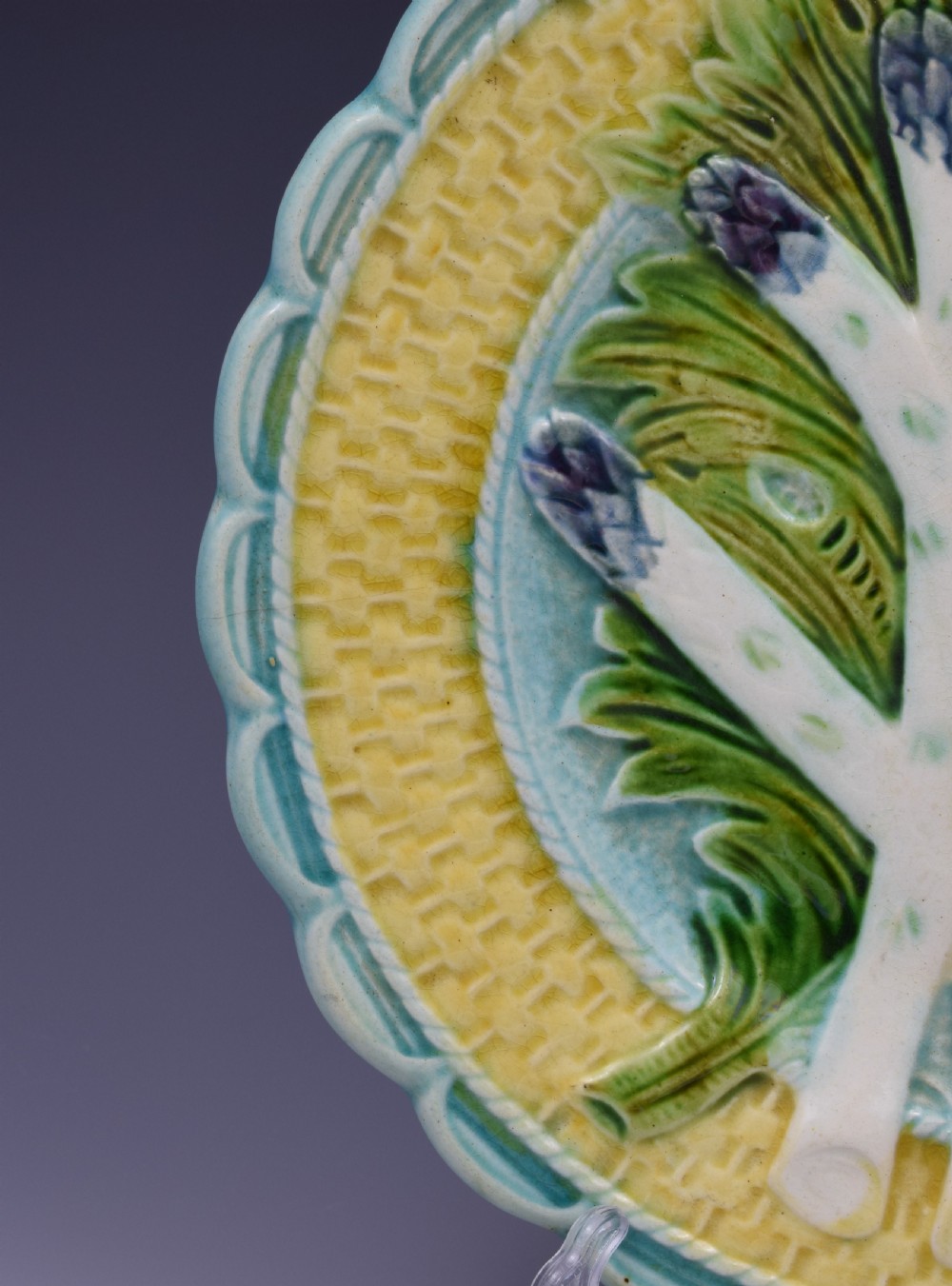 Set 6 Salins-Les-Bains French Majolica Asparagus Plates View XI