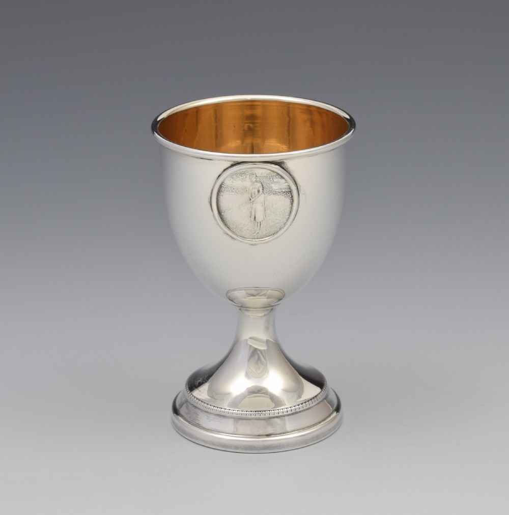 Art Deco Silver Golfer Egg Cup London 1927 Golf View II