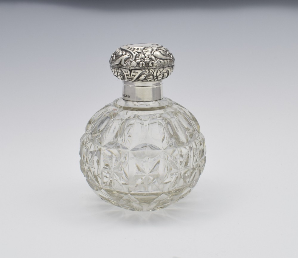 Large Edwardian Silver & Cut Glass Perfume Scent Bottle View III