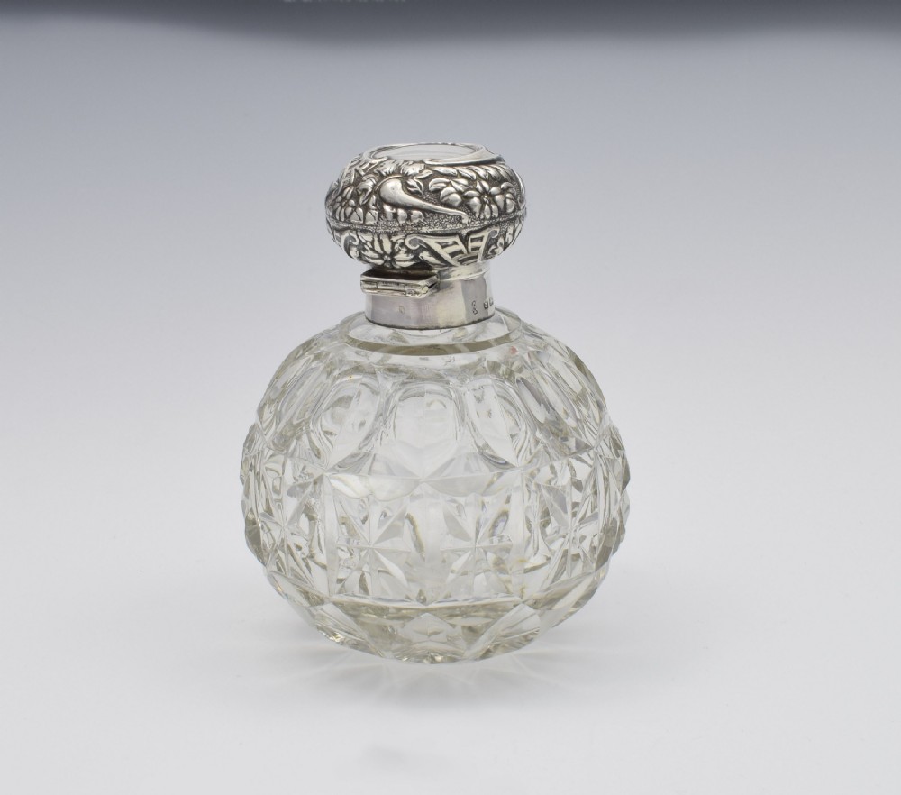Large Edwardian Silver & Cut Glass Perfume Scent Bottle View V